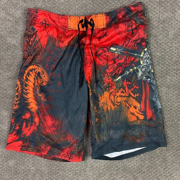 Vintage Y2K MMA Elite Board Shorts Swim Trunks Men's Medium Cobar Snake Dragon - Picture 1 of 12